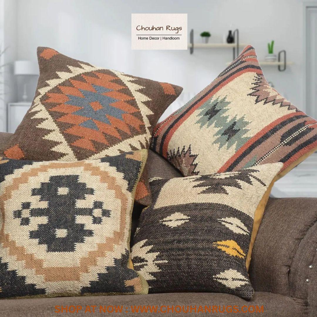 Handmade jute pillow cover with rustic texture”